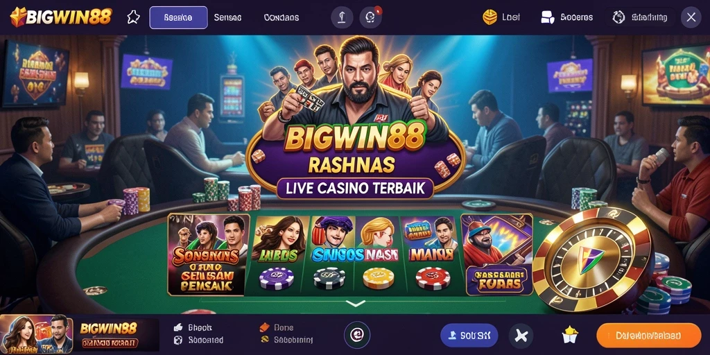 Tangkapan layar utama BIGWIN88 menampilkan dealer profesional dalam sesi Live Casino.