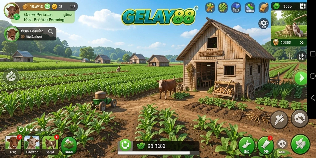 Tampak permainan GELAY88 dengan fitur bertani yang menarik.
