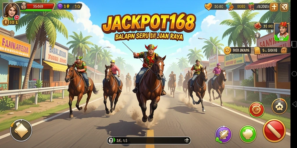 Screenshot gameplay JACKPOT168 yang menampilkan balapan seru dan mobil cepat.