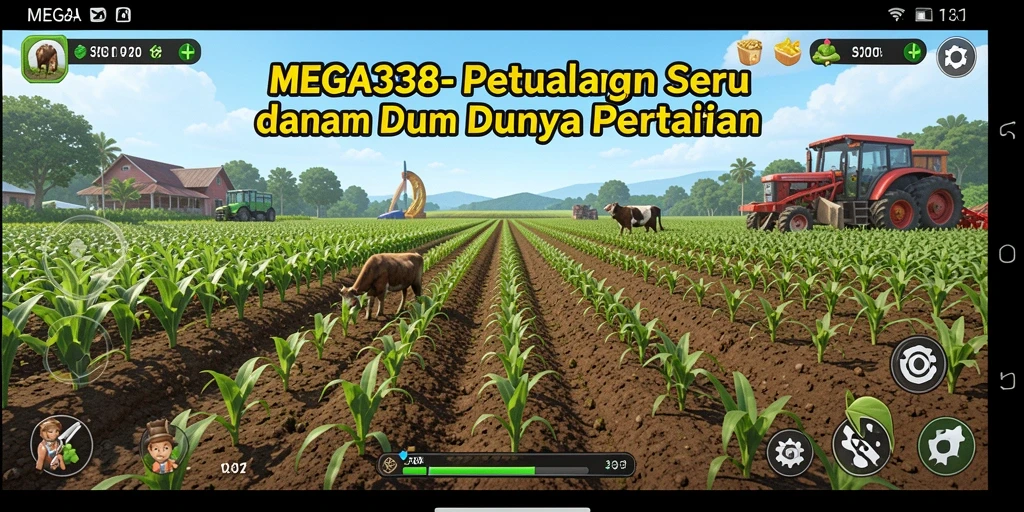 Screenshot gameplay MEGA338 yang menampilkan suasana pertanian yang dinamis.