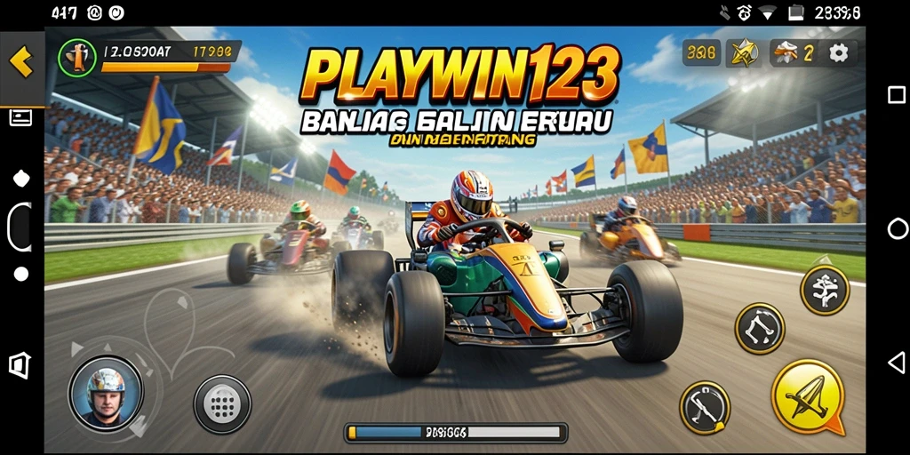 Screenshot utama PLAYWIN123 menampilkan aksi balap yang mendebarkan.