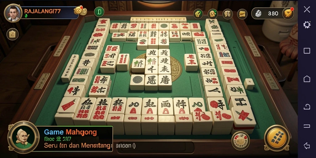 Tampilan gameplay RAJALANGIT77 dengan desain ubin Mahjong yang menarik.