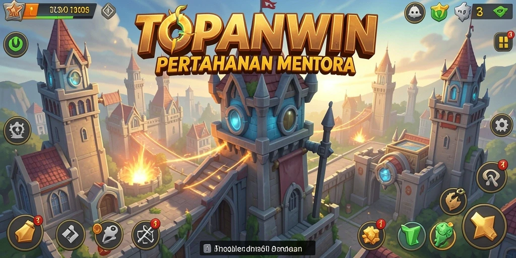 Tangkapan layar gameplay TOPANWIN menunjukkan pertempuran seru dalam pertahanan menara.